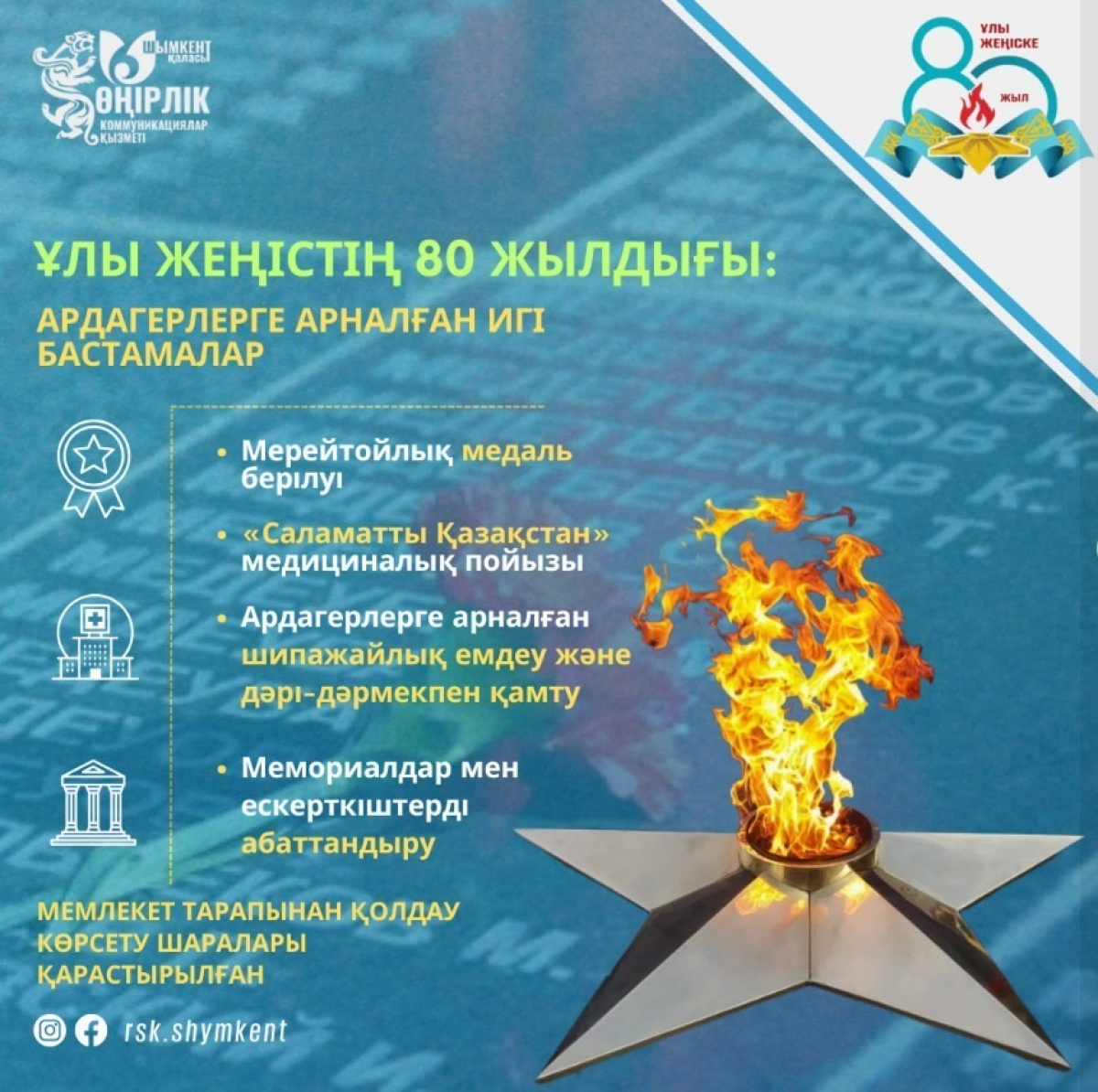 ЖЕҢІСТІҢ 80 ЖЫЛДЫҒЫНА ОРАЙ ҰОС АРДАГЕРЛЕРІНЕ ЕРЕКШЕ ҚҰРМЕТ КӨРСЕТІЛЕДІ