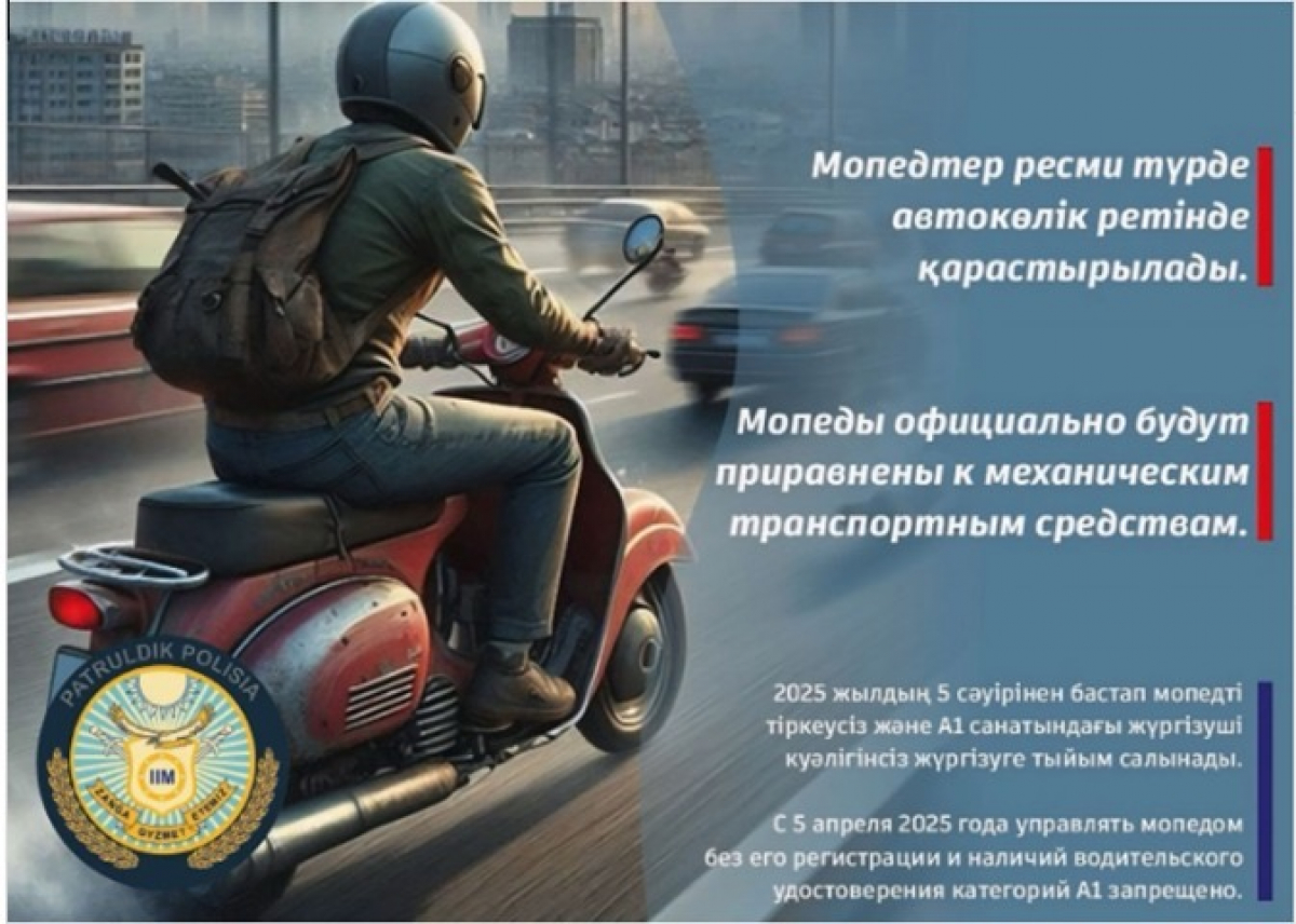 МОПЕДТЕР РЕСМИ ТҮРДЕ АВТОКӨЛІК РЕТІНДЕ ҚАРАСТЫРЫЛАДЫ